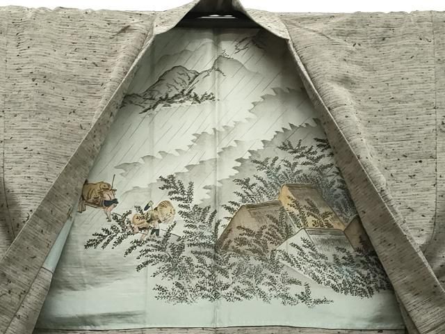 平和屋着物●男性　紬　髭紬羽織セット　霞文　薄墨色　正絹　逸品　CABA1331gh 平和屋着物○男性 紬 髭紬羽織セット 霞文 薄墨色 正絹 逸品