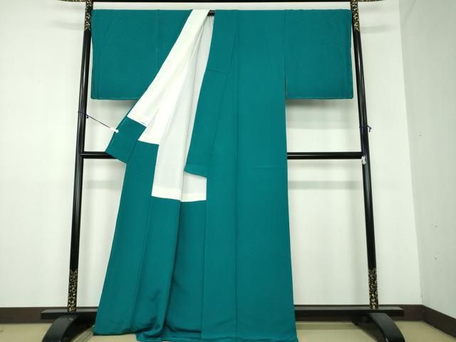 平和屋着物○上質な色無地 濃青碧色 ロング丈 正絹 逸品 未使用