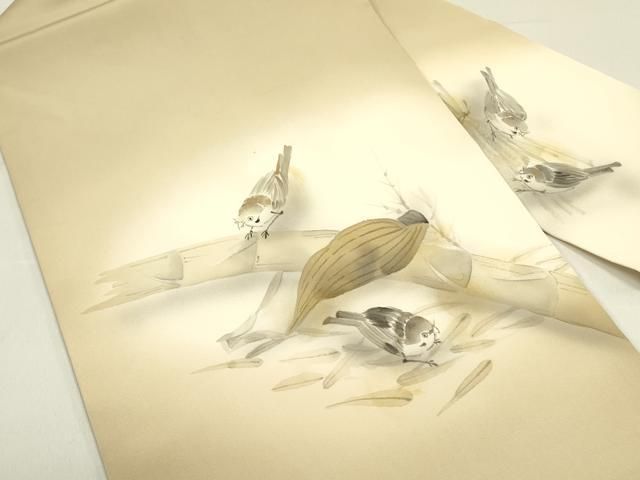 平和屋着物 塩瀬 九寸名古屋帯 作家物 手描き 雀 スズメ 正絹 op