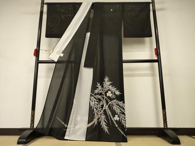 平和屋着物 夏物 黒留袖 絽 草花文 jd