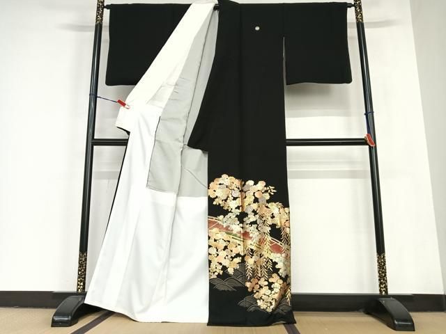 平和屋着物 金彩工芸 畑山敦夫 黒留袖 渡り橋草花文 金彩 正絹 zg