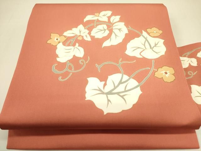 平和屋着物 塩瀬 九寸名古屋帯 枝花 金彩 正絹 op