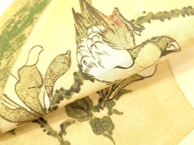  平和屋着物 塩瀬 九寸名古屋帯 地紙花鳥文 金彩 正絹 op 名古屋帯 帯