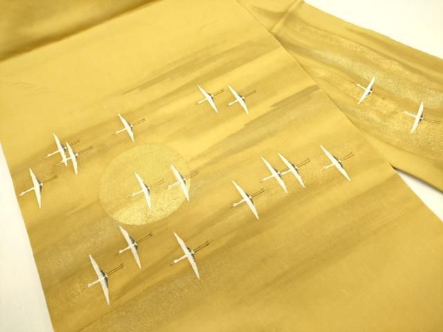 平和屋着物 塩瀬 九寸名古屋帯 作家物 飛鶴文 月 金彩 正絹 op