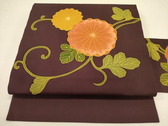 平和屋着物 塩瀬 九寸名古屋帯 刺繍 菊 正絹 op