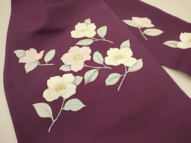 平和屋着物 塩瀬 九寸名古屋帯 手描き 草花 正絹 op