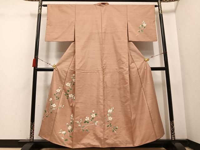 平和屋着物○訪問着 友禅 作家物 紬地 枝花文 正絹 逸品 AABD4415ph