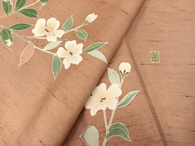 平和屋着物○訪問着 友禅 作家物 紬地 枝花文 正絹 逸品 AABD4415ph