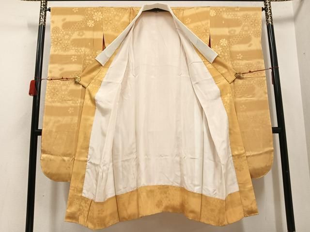 平和屋着物 振袖用長襦袢 袷 色無地 桜地紋 萱草色 正絹 ph