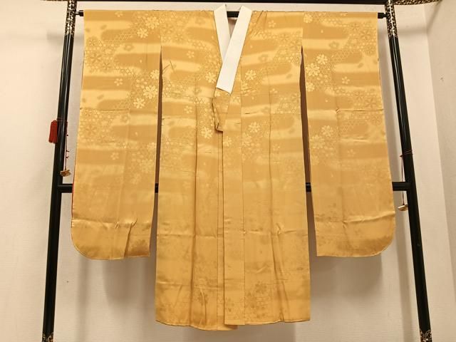 平和屋着物●振袖用長襦袢 袷 色無地 桜地紋 萱草色 正絹 ♥ ph