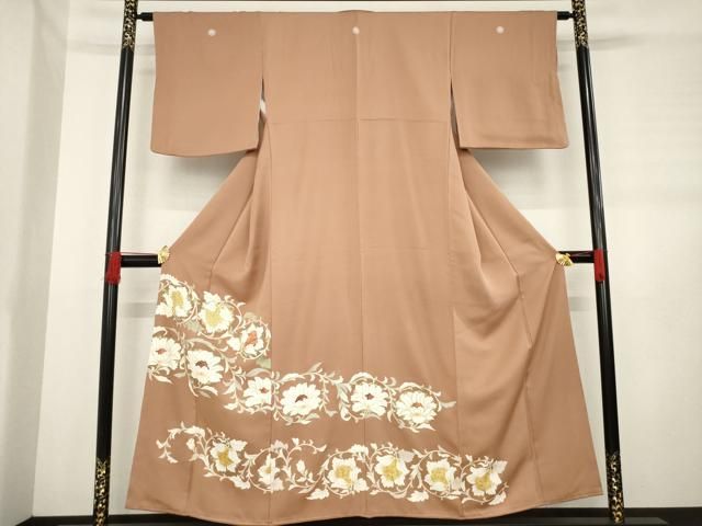 平和屋着物●豪華色留袖 駒刺繍 花唐草文 金彩 正絹 ck