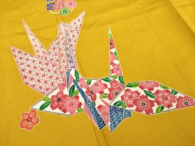 平和屋着物●豪華振袖　作家物　折り鶴　鬼しぼ縮緬　正絹　逸品　AABD4322ck 平和屋着物○豪華振袖 作家物 折り鶴 鬼しぼ縮緬 正絹 逸品 AABD4322ck
