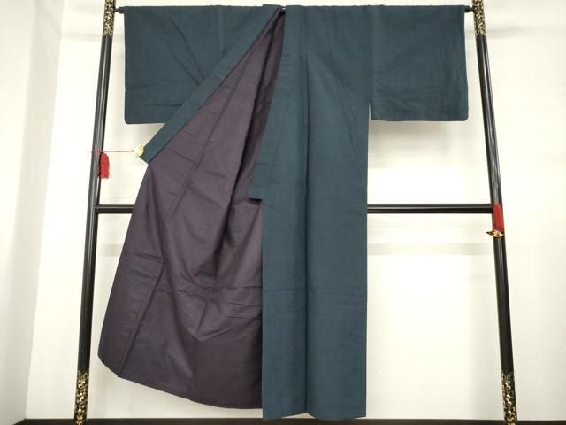 平和屋着物 男性 紬 アンサンブル 色無地 藍鉄色 正絹 ck