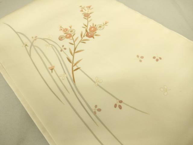 平和屋着物 塩瀬 九寸開き名古屋帯 枝花文 金糸 正絹 du