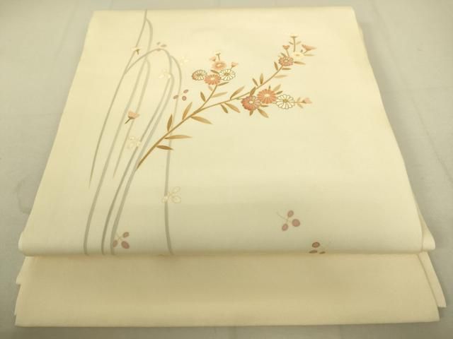 平和屋着物 塩瀬 九寸開き名古屋帯 枝花文 金糸 正絹 du