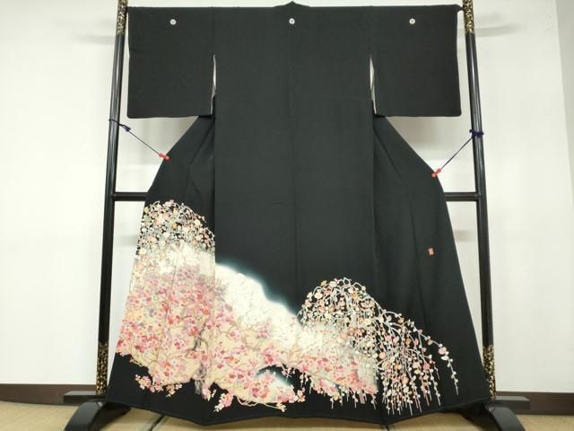 平和屋着物 本加賀友禅作家 村下信吉 黒留袖 枝花文 暈し染め 正絹 ud