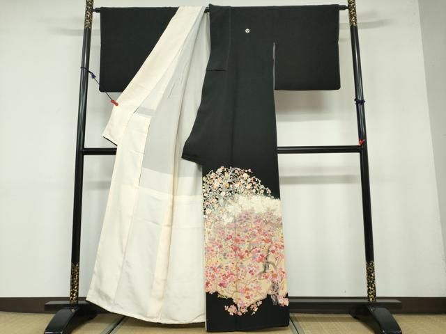 平和屋着物 本加賀友禅作家 村下信吉 黒留袖 枝花文 暈し染め 正絹 ud