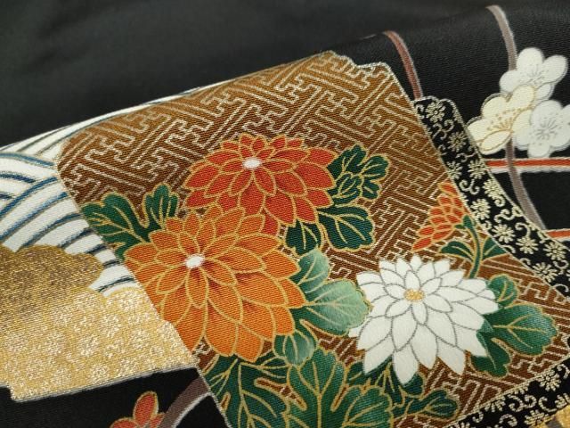 几帳飛鶴草花文