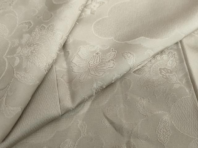 平和屋着物●上質な色無地　雲霞更紗花唐草地紋　利休白茶色　正絹　逸品　DAAY5898ud 平和屋着物○上質な色無地 雲霞更紗花唐草地紋 利休白茶色 正絹 逸品