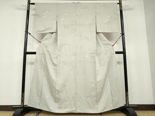 平和屋着物○上質な色無地 雲霞更紗花唐草地紋 利休白茶色 正絹 逸品