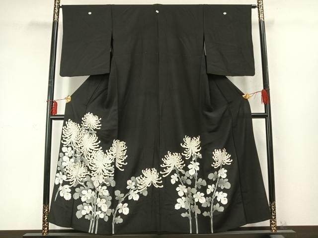 平和屋着物 豪華黒留袖 単衣 作家物 草花文 暈し染め 金彩 正絹 fy