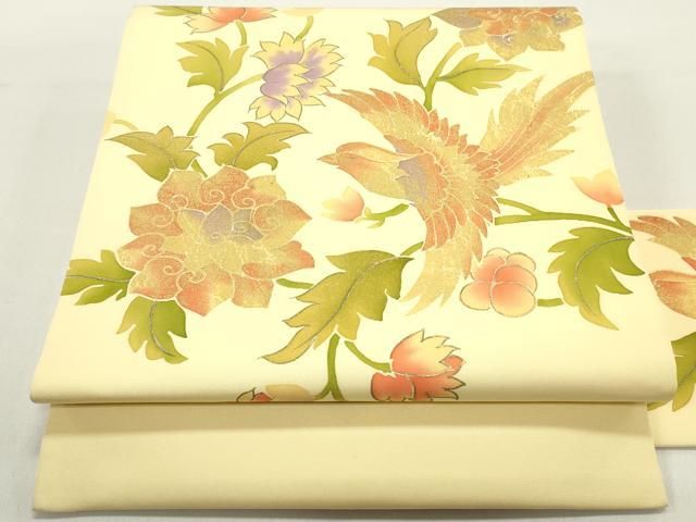 平和屋着物 塩瀬 九寸名古屋帯 更紗花鳥唐草文 金彩 正絹 ob