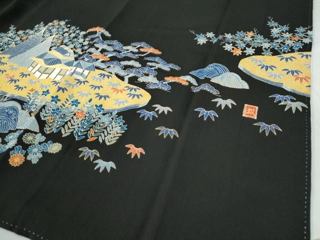  平和屋着物 豪華黒留袖 作家物 渡り橋松竹梅風景文 金彩 正絹 yc 黒留袖 着物