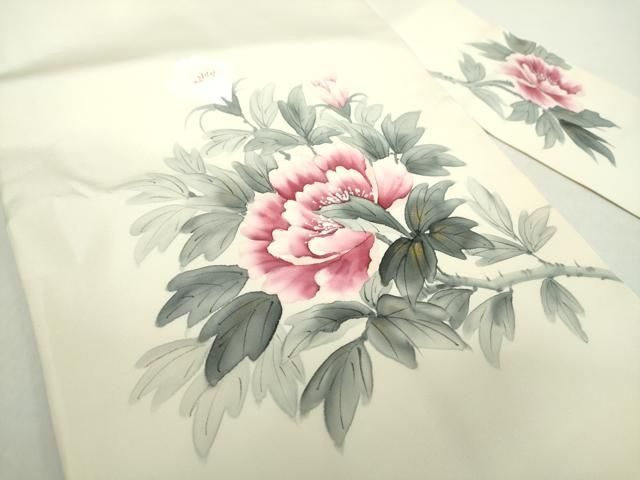 平和屋着物 内山晴祥 手描き 塩瀬 九寸名古屋帯 牡丹文 金彩 正絹 ps