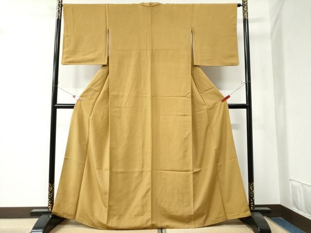 平和屋着物 上質な色無地 杢目地紋 黄橡色 正絹 yc
