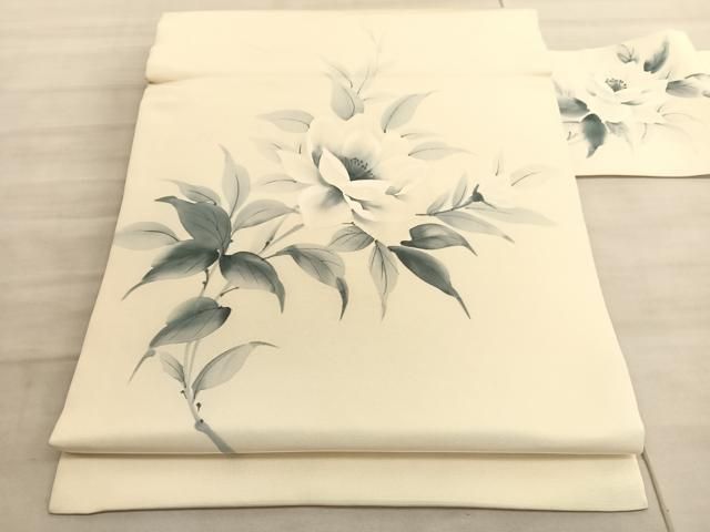 平和屋着物●塩瀬 九寸名古屋帯 作家物 手描き 枝花文 正絹 hv