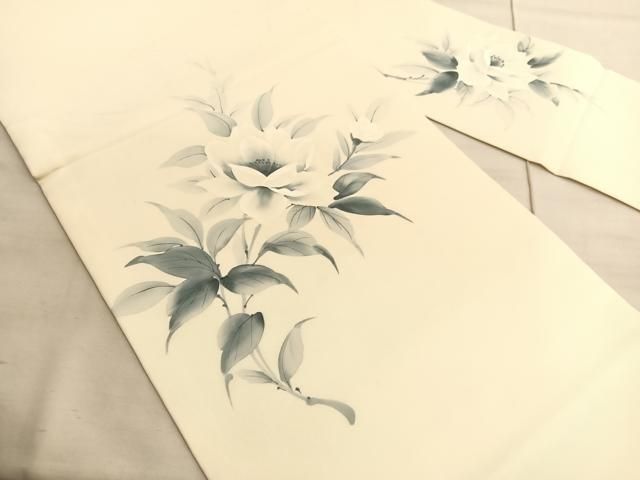 平和屋着物 塩瀬 九寸名古屋帯 作家物 手描き 枝花文 正絹 hv