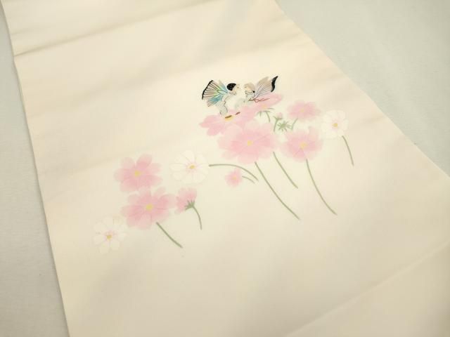 平和屋着物 塩瀬 九寸名古屋帯 手描き 妖精 草花文 正絹 fe
