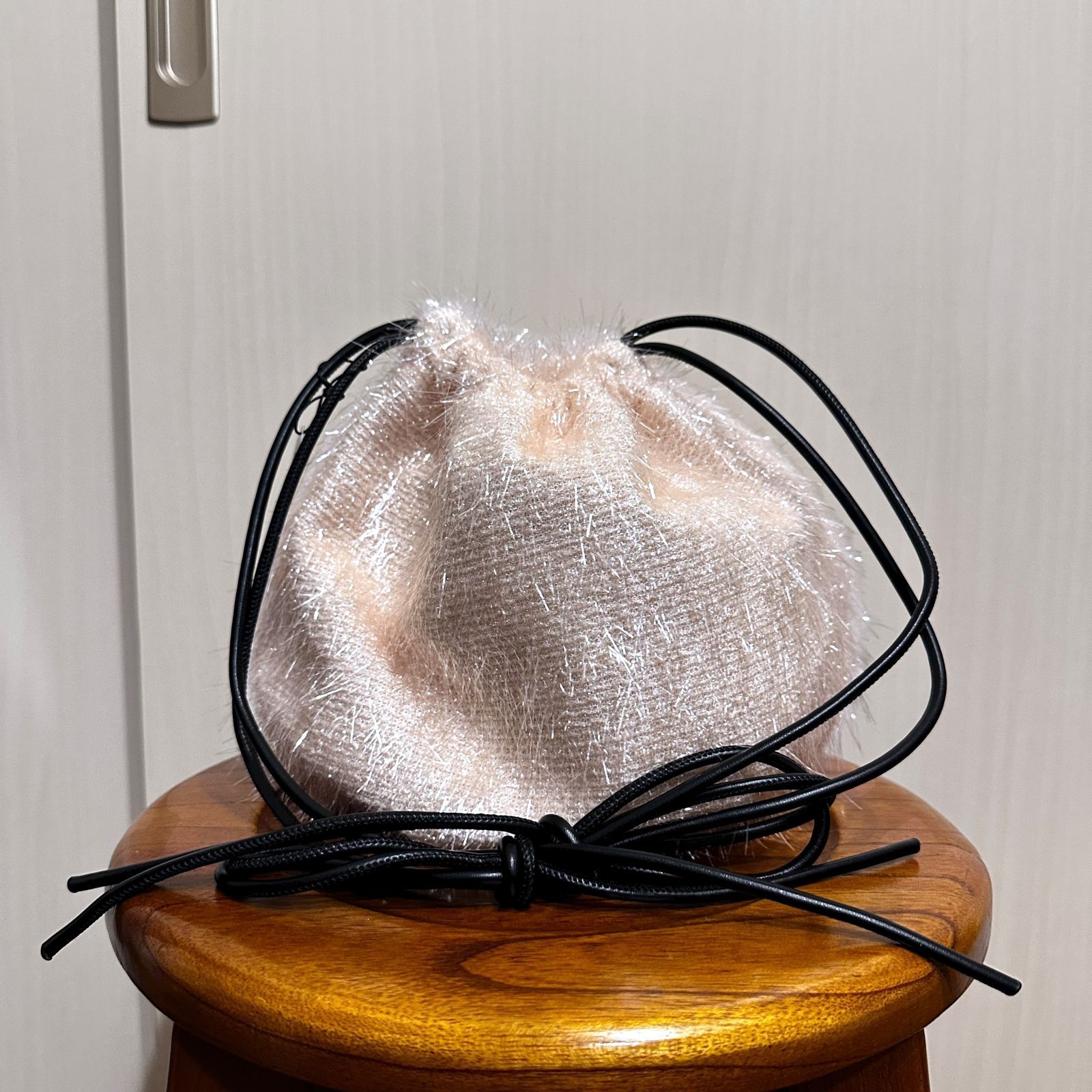 LOUNIE 巾着ショルダーバッグ 白 キラキラファー HR0678