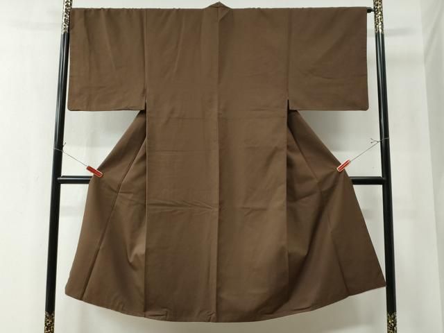 平和屋着物●男性 紬 色無地 憲法色 正絹 yc