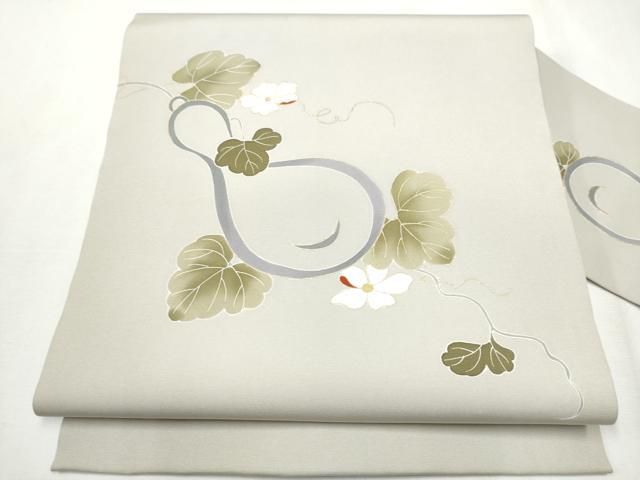 平和屋着物●塩瀬 九寸名古屋帯 瓢箪蔦の葉文 金彩 正絹 hy