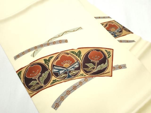 平和屋着物 塩瀬 九寸名古屋帯 枝花丸文 金彩 正絹 hy