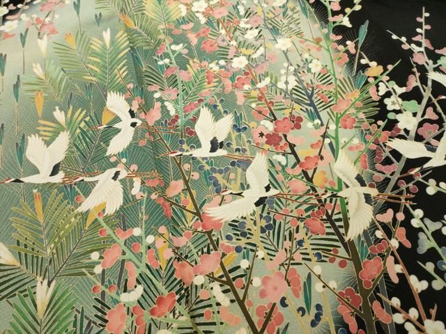  平和屋着物 越智清博 草木加賀五彩 黒留袖 友禅 飛鶴花文 正絹 ck 黒留袖 着物