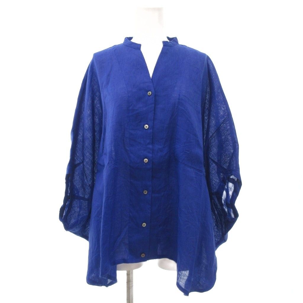 ミズイロインド mizuiro ind リネンドルマンスリーブシャツ Vネック 麻