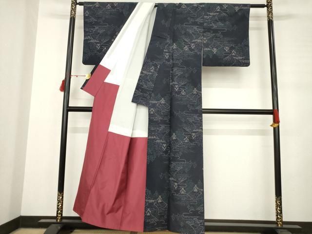  平和屋着物 本場大島紬 薩摩結城 風景文 正絹 ck 紬 着物