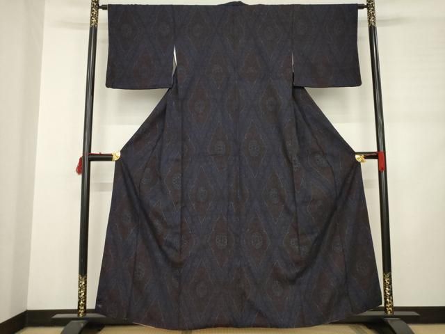 平和屋着物 結城ちぢみ 花菱文 正絹 ck