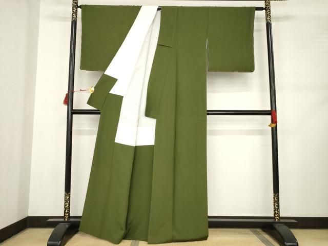  平和屋着物 上質な色無地 海松色 正絹 ck 色無地 着物