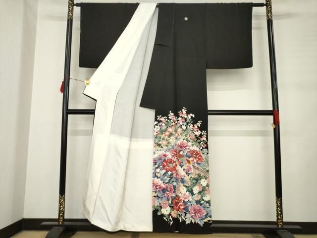 平和屋着物 豪華黒留袖 友禅 作家物 花鳥文 正絹 ck