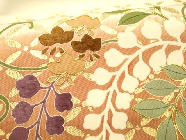  平和屋着物 塩瀬 九寸名古屋帯 駒刺繍 藤花房 金彩 正絹 cm 名古屋帯 帯