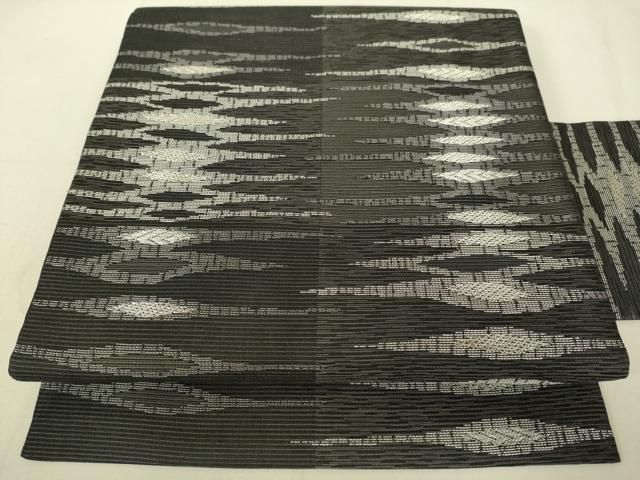 平和屋着物●西陣 京都イシハラ謹製 九寸名古屋帯 横段文 銀糸 証紙付き 正絹 ♥ du