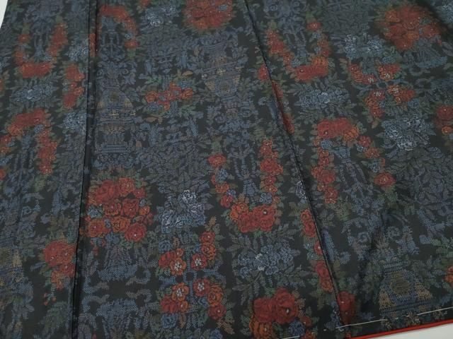  平和屋着物 本場大島紬 9マルキ 陶器草花文 正絹 vf 紬 着物