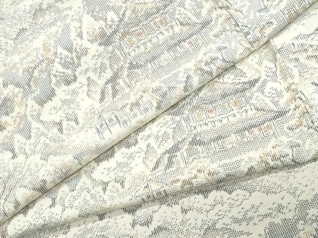 平和屋着物●上質な紬 風景草木文 正絹 vf