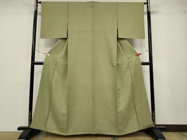 平和屋着物 上質な色無地 ふくれ織 辻が花地紋 抹茶色 正絹 ut