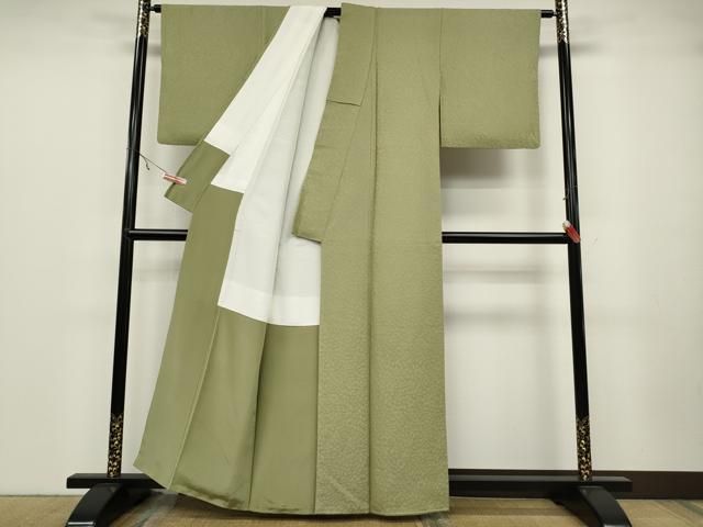  平和屋着物 上質な色無地 ふくれ織 辻が花地紋 抹茶色 正絹 ut 色無地 着物