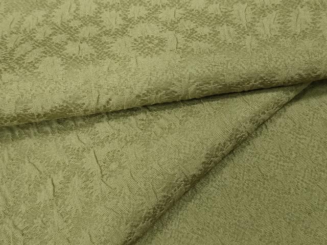 平和屋着物●上質な色無地 ふくれ織 辻が花地紋 抹茶色 正絹 ut