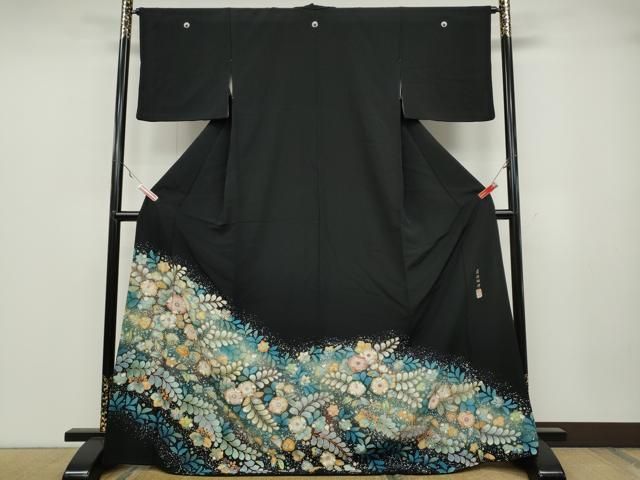 平和屋着物●越後十日町の一流染匠 桐屋 翠山工房 黒留袖 蝋纐纈師 辻が花 絞り 暈し染め 正絹 ut